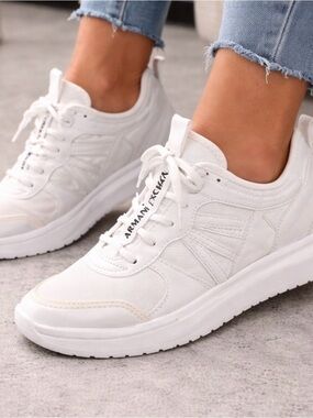 Armani Exchange Women's All-White Platform Lace-Up Sneakers